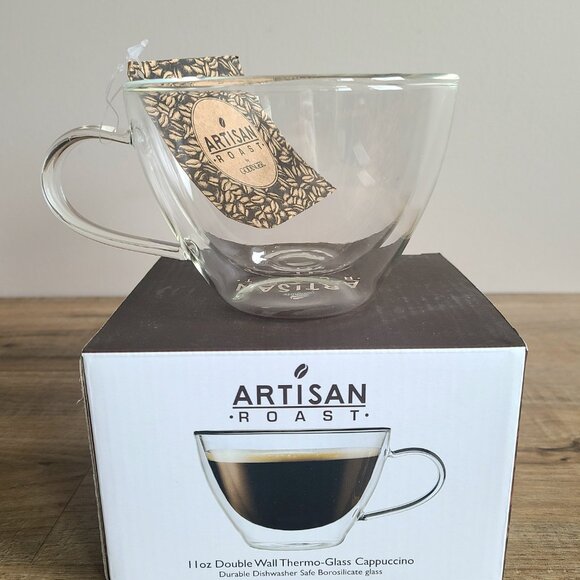 NWT Artisan Roast by Godiner doubled walled glass coffee mug on in box. - Picture 1 of 8